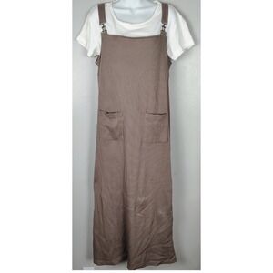 Claudia D. Brown Ribbed Pinafore Dress w\ White Tee Set M vtg boho mom cute